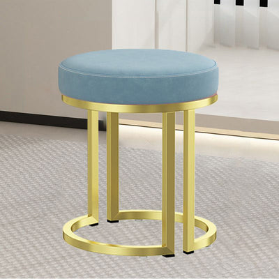 Modern Luxury Cylindrical Cotton Linen Leather Velvet Fabric Iron Vanity Stool For Bedroom