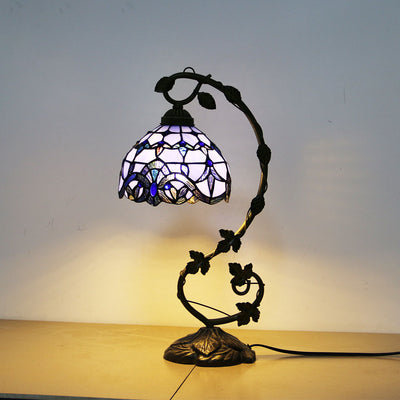 Traditional Tiffany Half Round Flower Vine Resin Stained Glass 1 Light Table Lamp For Bedroom