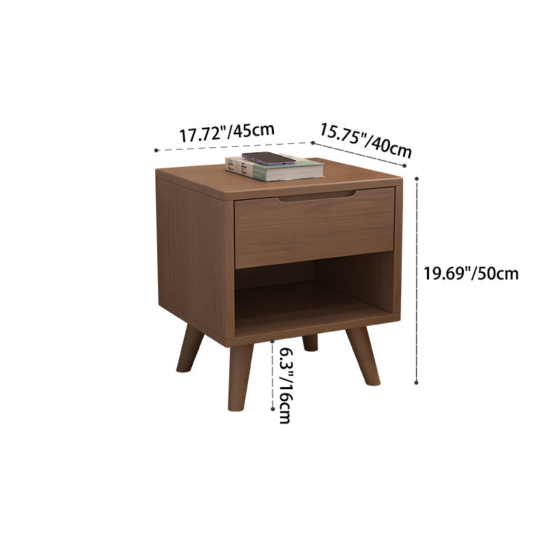 Modern Simplicity Square Cubic Rectangular Rubber Wood Nightstand 1/2 Drawer For Bedside