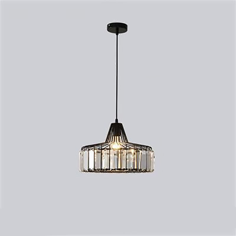 Contemporary Luxury Iron Cylinder Frame Crystal Shade 1-Light Pendant Light For Living Room