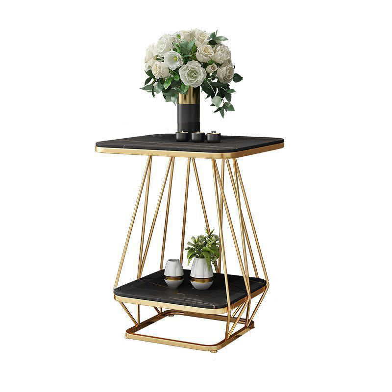 Contemporary Nordic Square Geometric Slab Iron End Table 2-Tier For Living Room