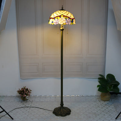 Traditional Tiffany Half Ball Resin Glass 1-Light Standing Floor Lamp For Bedroom