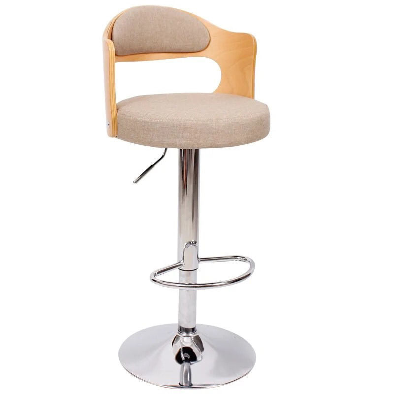 Contemporary Simplicity Round Faux Leather Upholstered Adjustable Height Swivel Bar Stool Low Back Footrest For Dining Room