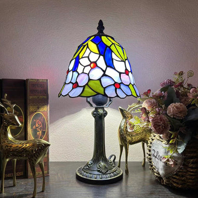 Traditional Tiffany Dome Iron Glass 1-Light Table Lamp For Study