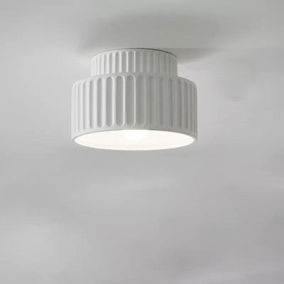 Contemporary Nordic Cream Style Ribbed Resin Round Shade 1-Light Flush Mount Ceiling Light For Bedroom