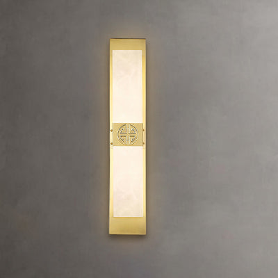 Traditional Chinese Copper Marble Cubic Strip Chinese Knot Cymbidium LED Wall Sconce Lamp For Bedside