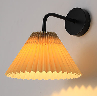 Contemporary Simplicity Pleated Cone Iron Fabric 1-Light Wall Sconce Lamp For Living Room