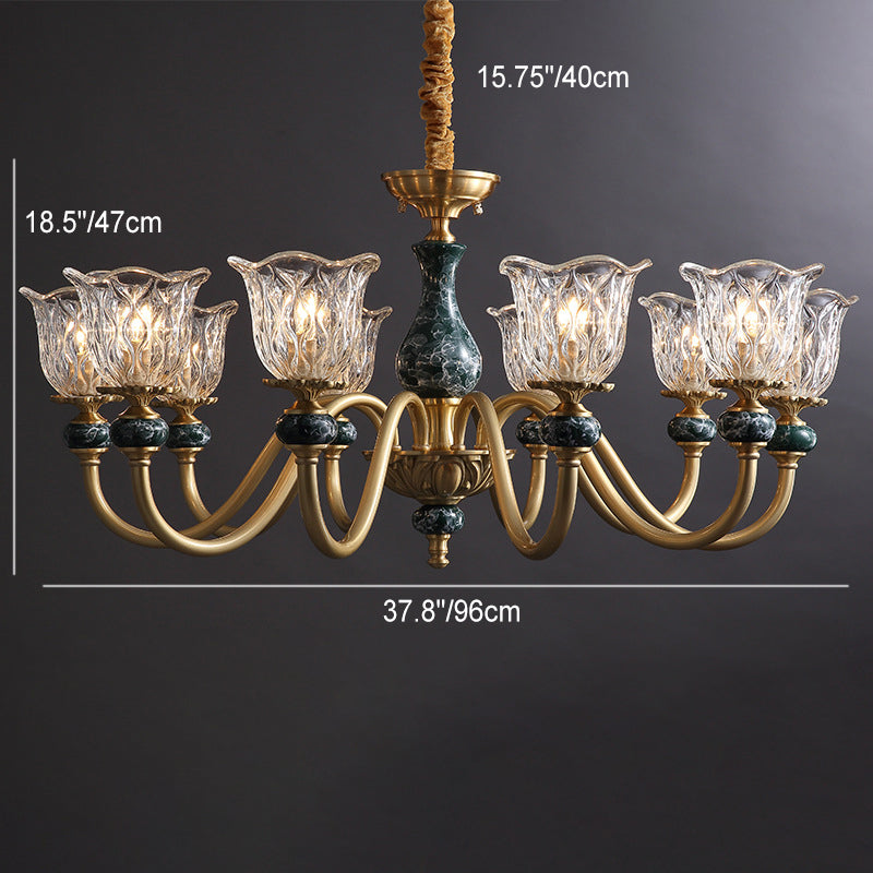 Traditional Vintage Copper Glass Round Flower 3/6/8/10 Light Chandelier For Living Room