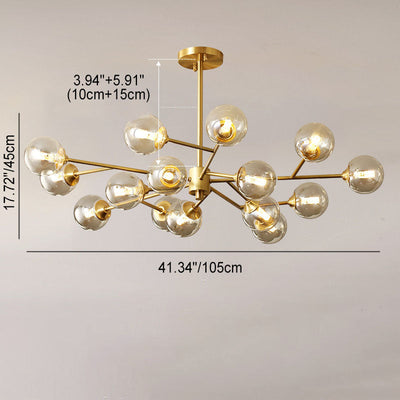 Modern Mid-century Brass Frame Molecular Glass Ball Shade 6/9/12/15-Light Chandelier For Living Room