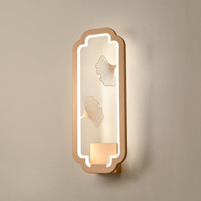 Traditional Chinese Rectangle Striped Lotus Leaf Iron Acrylic LED Wall Sconce Lamp For Bedroom