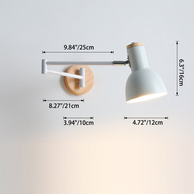 Modern Minimalist Swing Arm Retractable Cylinder Round Iron Solid Wood Glass 1-Light Wall Sconce Lamp For Bedroom