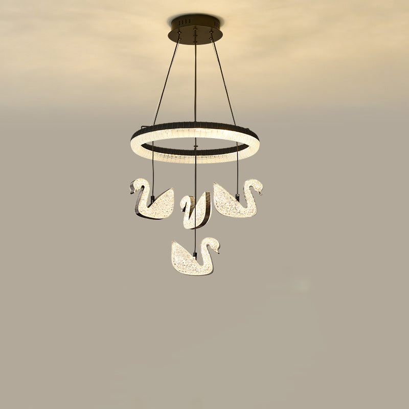 Contemporary Luxury Circle Ring Shade ABS Swan Decor LED Chandelier For Living Room