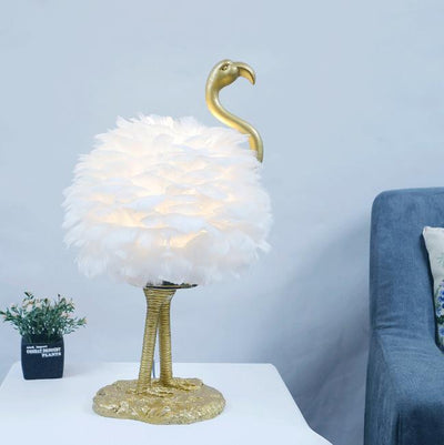 Contemporary Nordic Goose Feather Metal Flamingo Ball 1-Light Table Lamp For Bedside