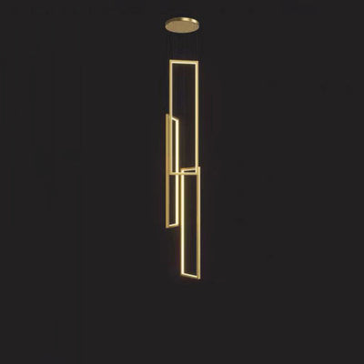 Modern Minimalist Iron Aluminum Silica Rectangular Square Ceiling Plate LED Chandelier For Stairway