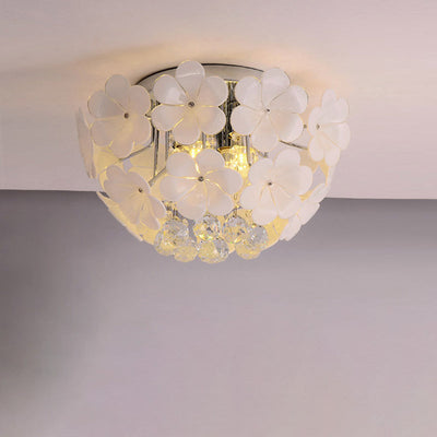 Contemporary Scandinavian Branch Floral Glass Crystal Metal 1/4/6/8/10 Light Flush Mount Ceiling Light For Living Room