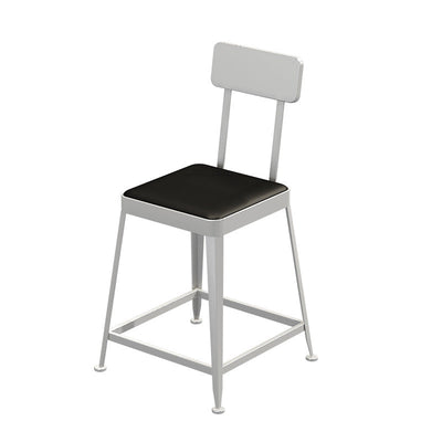 Modern Minimalist Square Leather Upholstered Iron Frame Bar Stool Backrest Footrest For Dining Room