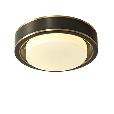 Modern Minimalist Full Copper Round Glass Shade LED Flush Mount Ceiling Light For Living Room