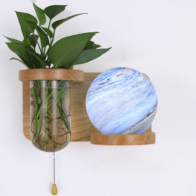 Modern Minimalist Creative Oak Glass Planet 1-Light Wall Sconce Lamp