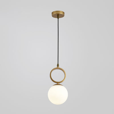 Contemporary Nordic Glass Iron Ball Ring 1-Light Pendant Light For Bedside