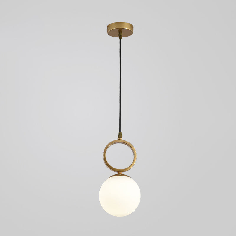 Contemporary Nordic Glass Iron Ball Ring 1-Light Pendant Light For Bedside