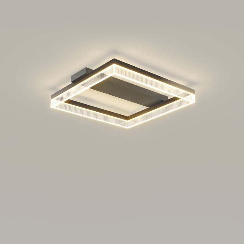 Modern Minimalist Aluminum Iron Acrylic Square Rectangular LED Flush Mount Ceiling Light For Living Room