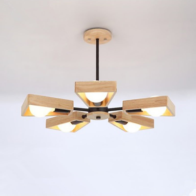 Contemporary Scandinavian Windmill Iron Wood 3/5/6/8 Light Chandelier For Living Room