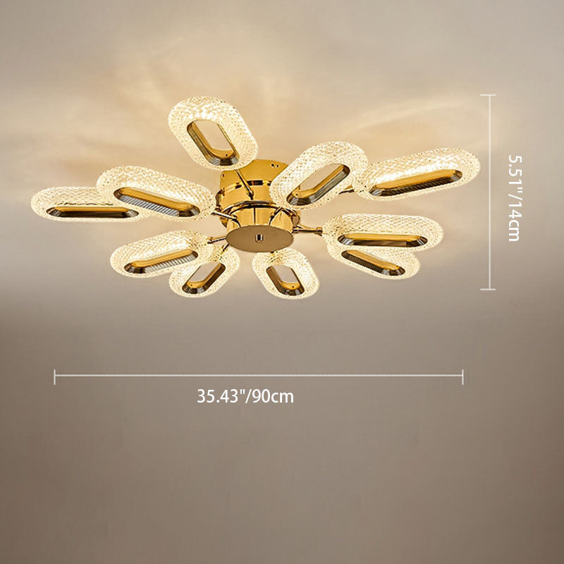 Plafonnier semi-encastré à LED acrylique en alliage de zinc et de fer ovale de luxe moderne pour le salon 