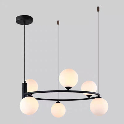 Contemporary Creative Circle Orb Iron Glass 4/6 Light Chandelier For Living Room