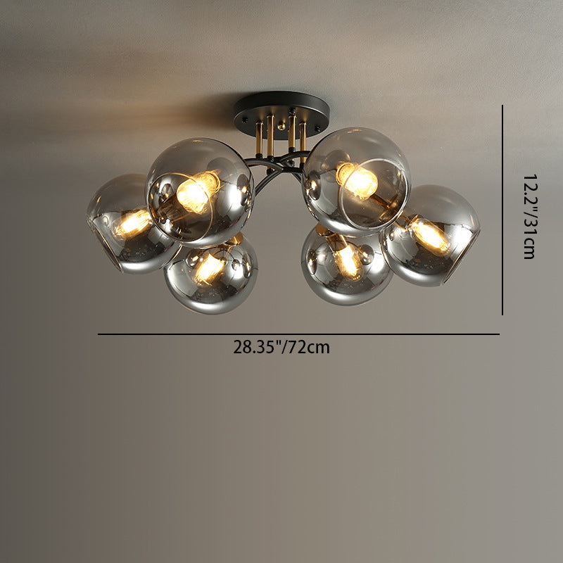 Contemporary Luxury Branch Round Ball Iron Glass 4/6/8 Semi-Flush Mount Ceiling Light For Bedroom