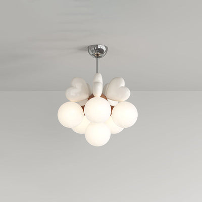 Modern Minimalist Cream Orb Heart Hardware Resin PE 4/6 Light Chandelier For Living Room