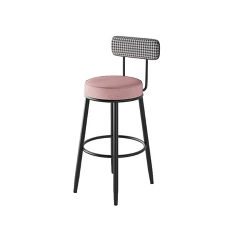 Contemporary Nordic Round Cotton Linen Upholstered Bar Stool Backrest Footrest For Dining Room