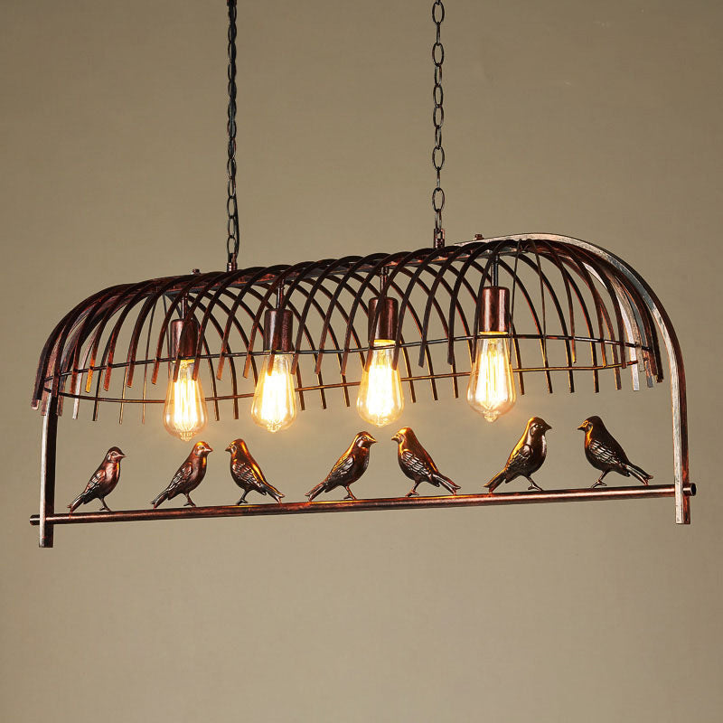 Contemporary Retro Bird Cage Iron 4-Light Chandelier For Dining Room