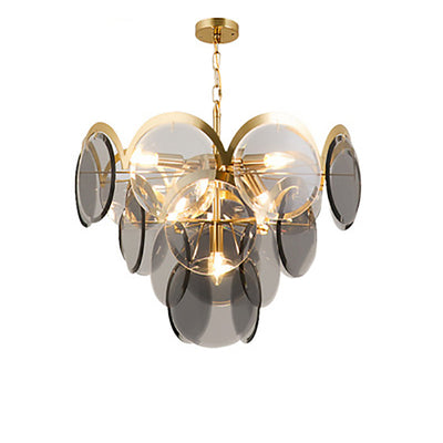 Modern Luxury Golden Finish Frame Tiered Glass Disc Shade 7/13-Light Chandelier For Living Room