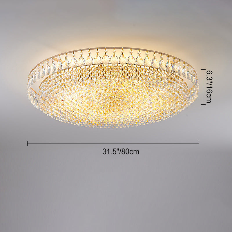 Modern Luxury Circle Iron Crystal 4/6/8/10 Light Flush Mount Ceiling Light For Living Room