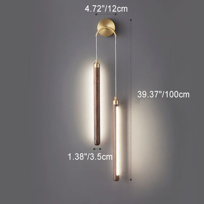 Modern Minimalist Linear Wood Copper Acrylic LED Wall Sconce Lamp For Bedroom