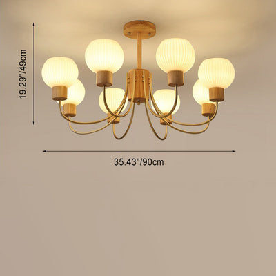 Modern Minimalist Branch Round Solid Wood Glass Hardware 6/8 Light Chandelier For Living Room