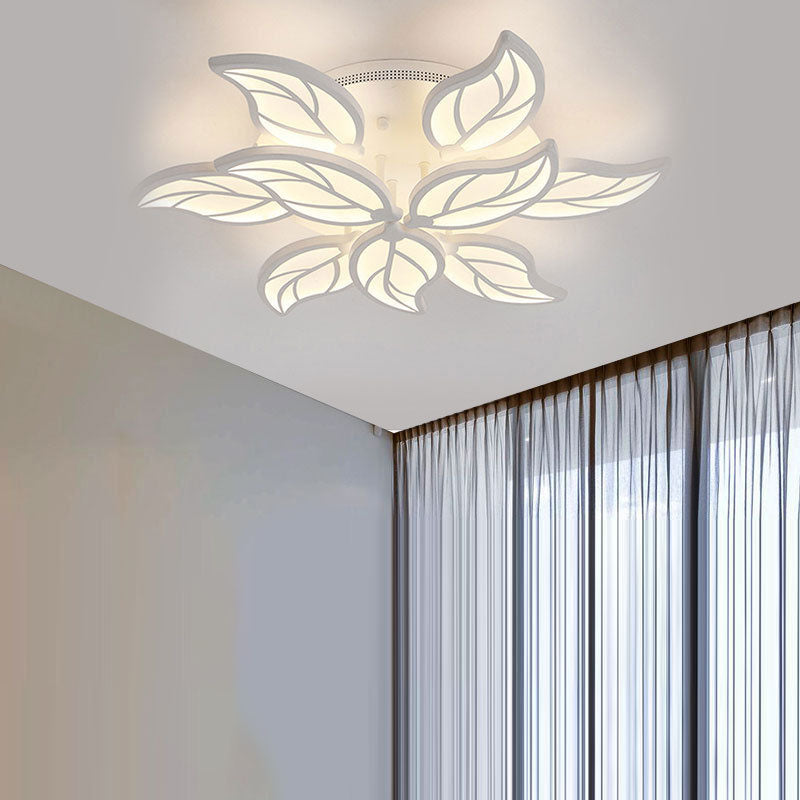 Modern Minimalist Leaf Hardware Acrylic LED Semi-Flush Mount Ceiling Light For Living Room