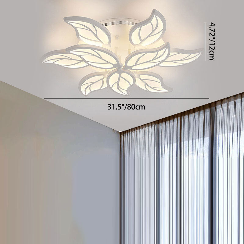 Modern Minimalist Leaf Hardware Acrylic LED Semi-Flush Mount Ceiling Light For Living Room