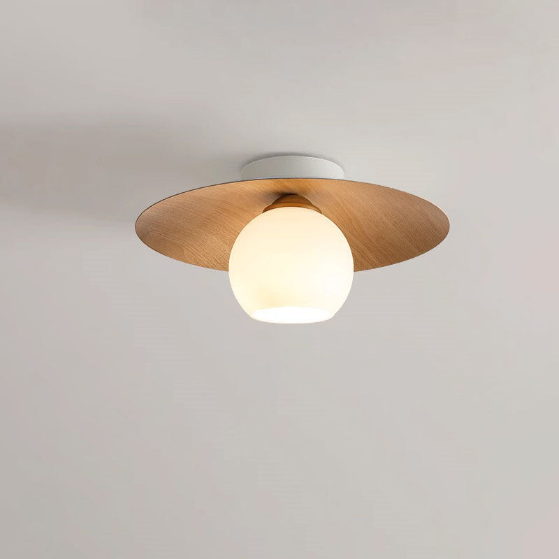 Contemporary Nordic Round Domed Iron Glass 1-Light Semi-Flush Mount Ceiling Light For Living Room