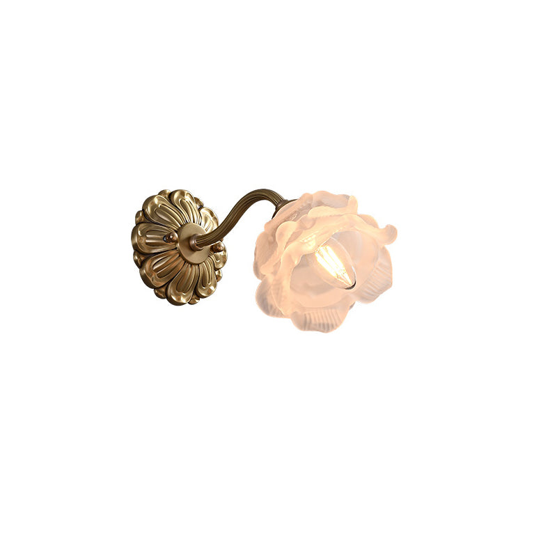 Traditional French Flower Cylinder Ball Copper Glass 1-Light Wall Sconce Lamp For Bedside