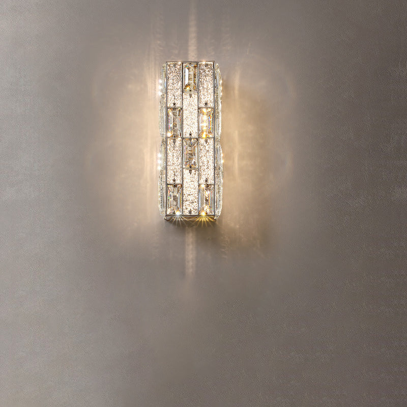 Modern Luxury Rectangle Stainless Steel Crystal LED Wall Sconce Lamp For Bedroom