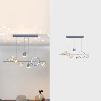 Modern Minimalist Round Ball Long Iron Aluminum Acrylic LED Island Light Chandelier For Dining Room