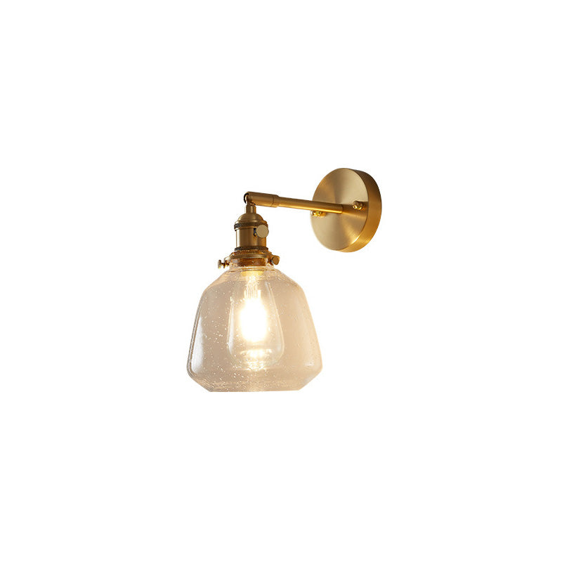 Traditional Japanese Brass Glass Air Bubble Round Terete 1-Light Wall Sconce Light For Bedside