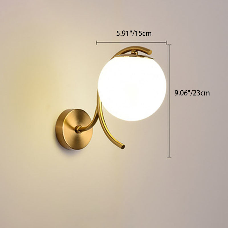 Contemporary Scandinavian Round Ball Iron Glass 1-Light Wall Sconce Lamp For Bedroom