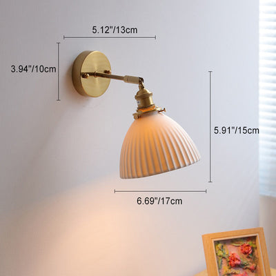 Traditional Japanese Brass Copper Ceramic Conic Cylinder Semicircular Strip Ball 1-Light Wall Sconce Lamp For Bedside