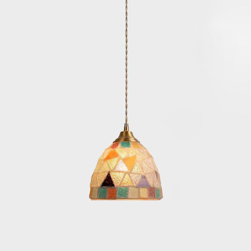 Traditional Tiffany Shell Decor Stained Glass Semicircle 1-Light Pendant Light For Bedroom