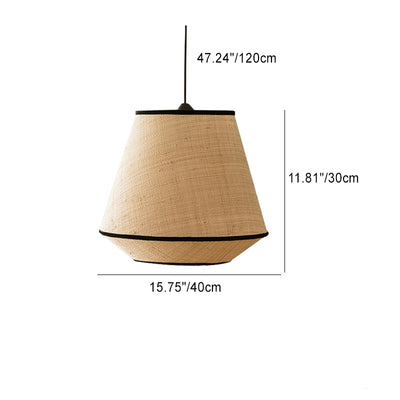 Traditional Japanese Cylinder Conic Trapezoidal Iron Fabric 1-Light Pendant Light For Dining Room