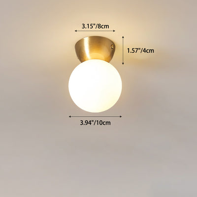 Contemporary Scandinavian Walnut Copper Glass Ball 1-Light Semi-Flush Mount Ceiling Light For Hallway