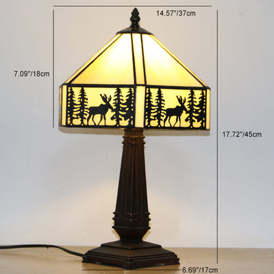 Traditional Tiffany Conic Diamond Deer Alloy Glass 1-Light Table Lamp For Study