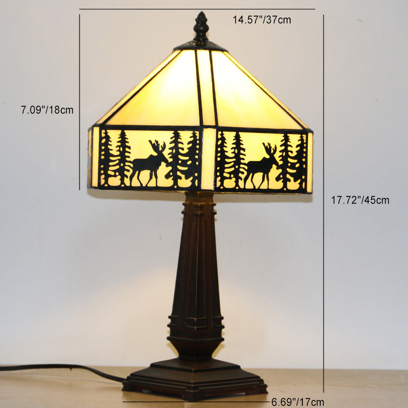 Traditional Tiffany Conic Diamond Deer Alloy Glass 1-Light Table Lamp For Study